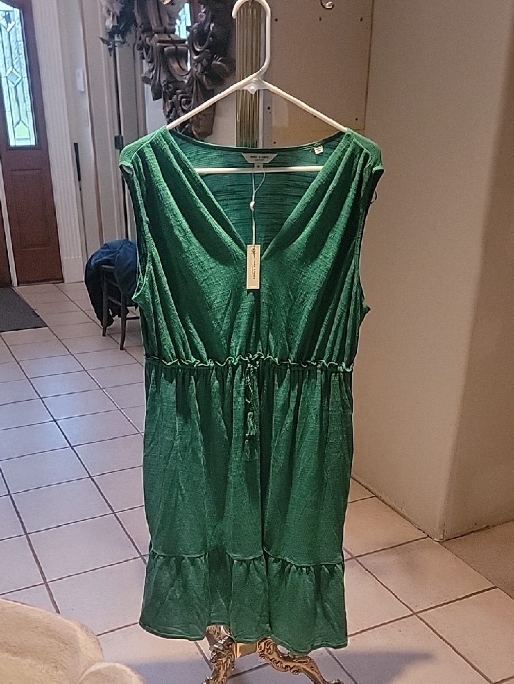 Max Studio Green V-Neck Drawstring Midi Dress